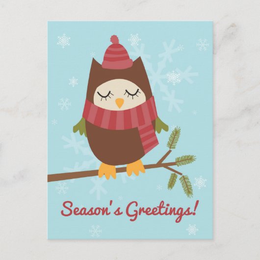 Kerstkaart met schattige uil op dennentak feestdagenkaart (Voorkant)