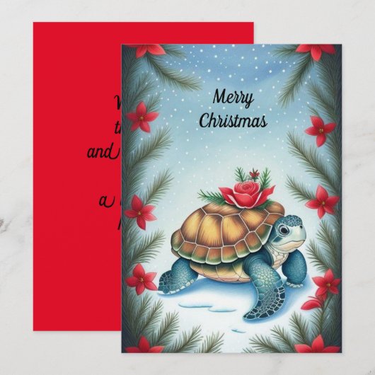 Kerstkaart met Schildpad in Vlakke Compositie (Voorkant / Achterkant)