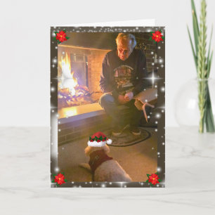 Kerstkaart met schoorsteen voor Poodle-ouders Kaart