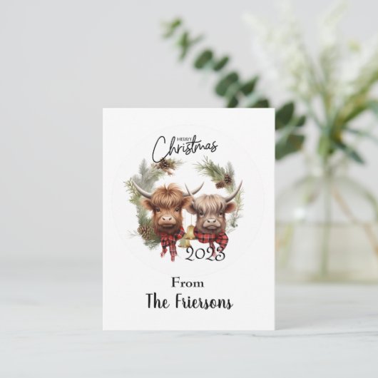 Kerstkaart met Schotse Hooglanders (Staand voorkant)