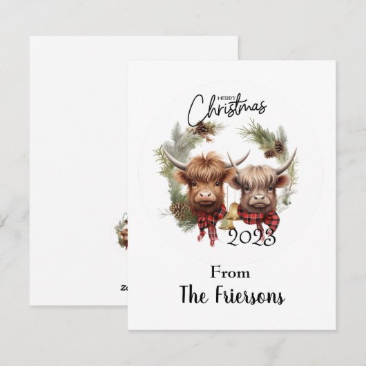Kerstkaart met Schotse Hooglanders (Voorkant / Achterkant)