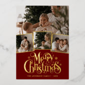 Kerstkaart met script en foto collage folie feestdagenkaart (Voorkant)