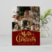 Kerstkaart met script en foto collage folie feestdagenkaart (Staand Voorkant)