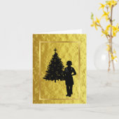 Kerstkaart met silhouet vrouwelijke arts in goud kaart (Gele Bloem)