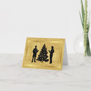 Kerstkaart met silhouetten van mannelijke en vrouw kaart