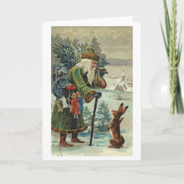 Kerstkaart met Sint die de weg vraagt Kaart