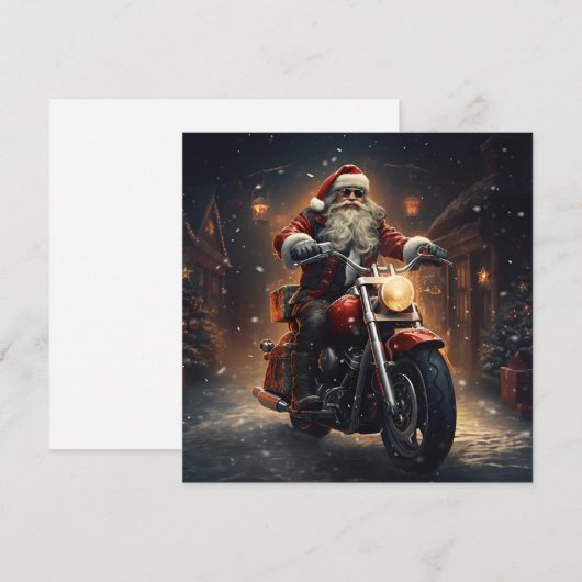 Kerstkaart met Sinterklaas die op een motor rijdt (Voorkant / Achterkant)