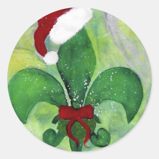 Kerstkaart met Sinterklaas Fleur de lis Ronde Sticker (Voorkant)