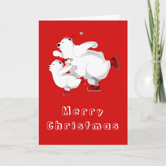 KerstKaart met Skating Beren Familie Kaart (Voorkant)