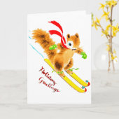 kerstkaart met skieënde eekhoorn kaart (Gele Bloem)