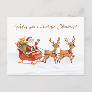 Kerstkaart met slee van de Kerstman en rendieren Briefkaart