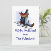 Kerstkaart met sleeën (Staand voorkant)