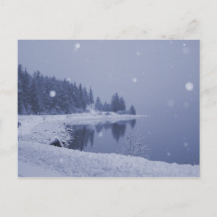 Kerstkaart met sneeuw aan zee briefkaart