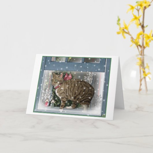 Kerstkaart met Sneeuwkat Kaart (Gele Bloem)