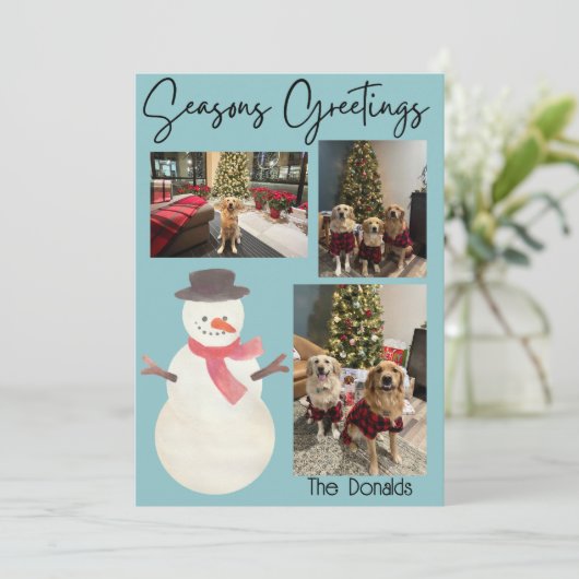 Kerstkaart met sneeuwman (Staand voorkant)