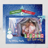 Kerstkaart met sneeuwman die lacht (Voorkant / Achterkant)