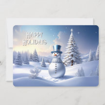 Kerstkaart met sneeuwman en kerstboom in blauwe ho
