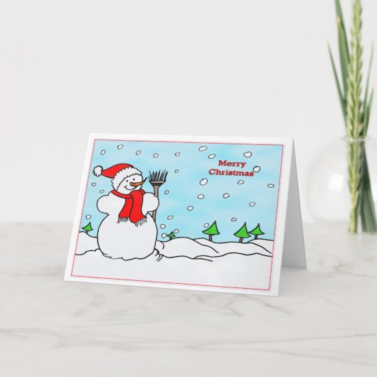 Kerstkaart met Sneeuwman Feestdagen Kaart (Voorkant)