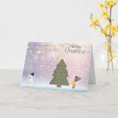 Kerstkaart met sneeuwman/ jongen kaart (Gele Bloem)