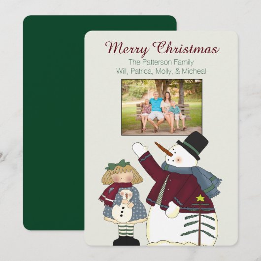 Kerstkaart met sneeuwman op het platteland (Voorkant / Achterkant)