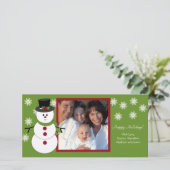 Kerstkaart met sneeuwmanfamilie foto (Staand voorkant)