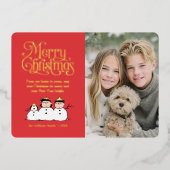 Kerstkaart met sneeuwmannen van Peanuts Folie Feestdagenkaart (Voorkant)