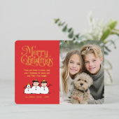 Kerstkaart met sneeuwmannen van Peanuts Folie Feestdagenkaart (Staand Voorkant)