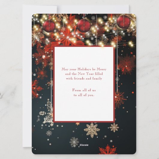 Kerstkaart met sneeuwvlokken en slingerlichtjes (Achterkant)