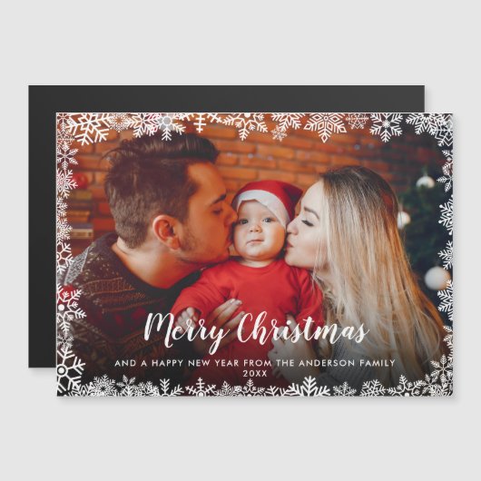 Kerstkaart met sneeuwvlokken magneet