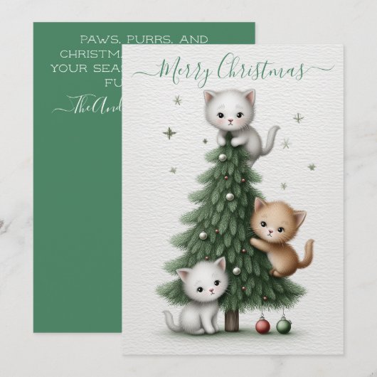 Kerstkaart met speelse cartoon katjes (Voorkant / Achterkant)