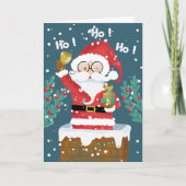 Kerstkaart met speelse Kerstman in het blauw Feestdagen Kaart (Voorkant)