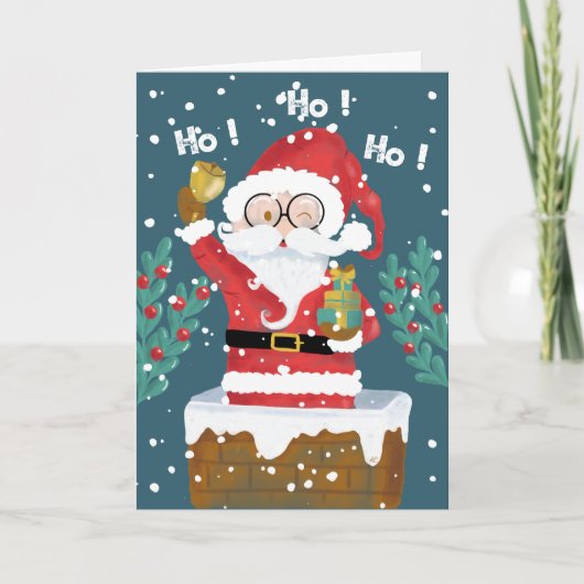 Kerstkaart met speelse Kerstman in het blauw Feestdagen Kaart (Voorkant)