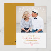 Kerstkaart met speelse sneeuwvlokken en familiefot (Voorkant / Achterkant)