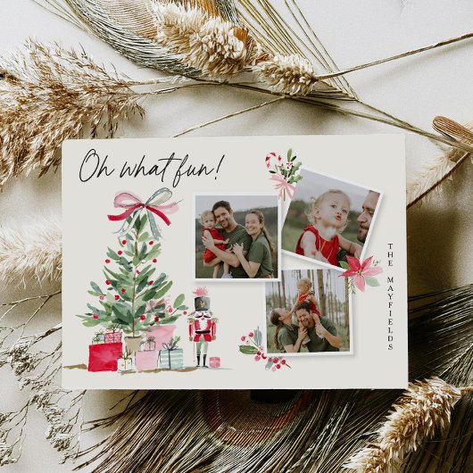 Kerstkaart met speelse waterverf-fotocollage