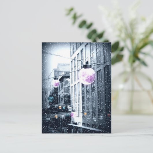 Kerstkaart met stadsverlichting feestdagenkaart (Staand voorkant)