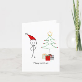 Kerstkaart met stokmannetje kerstman,  feestdagen kaart