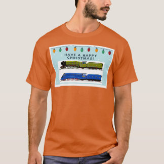 kerstkaart met stoomlocomotief t-shirt