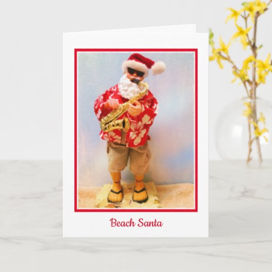 Kerstkaart met strand Santa Kaart (Gele Bloem)