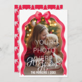 Kerstkaart met strik - Rood (Voorkant / Achterkant)