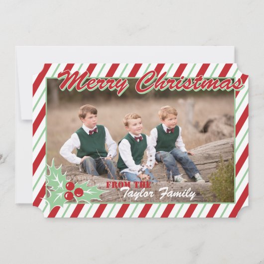 Kerstkaart met Suikerstok Streep Foto (Voorkant)