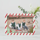 Kerstkaart met Suikerstok Streep Foto (Staand voorkant)