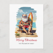 Kerstkaart met surfende Kerstman op het strand Feestdagenkaart (Voorkant)
