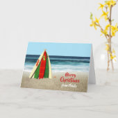 Kerstkaart met Surfplanken op Strand Kaart (Gele Bloem)