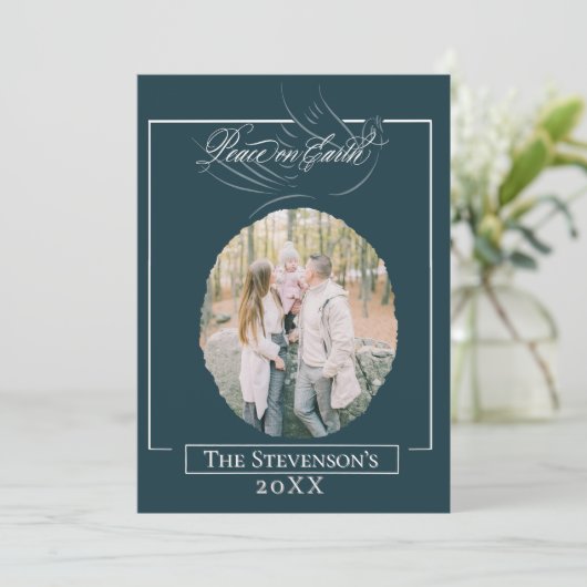 Kerstkaart met tekst 'Vrede op aarde' (Staand voorkant)