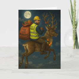 Kerstkaart met terreinbeheerder en rendier kaart
