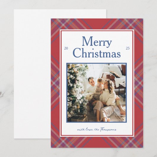 Kerstkaart met traditionele geruite tartan-sfeer (Voorkant / Achterkant)