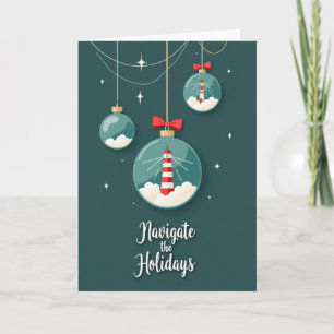 Kerstkaart met turquoise vuurtoren kaart