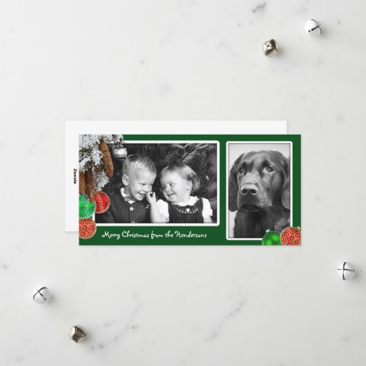 Kerstkaart met twee foto's van kinderen en hond (Voorkant / Achterkant in situ)
