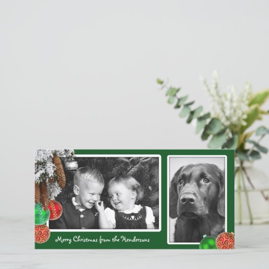 Kerstkaart met twee foto's van kinderen en hond (Staand voorkant)