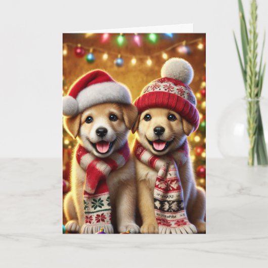 Kerstkaart met twee honden feestdagen kaart (Voorkant)